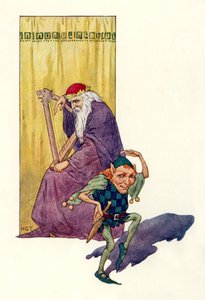 Narsistit ja kääpiöt viihdyttävät kuningasta (värilitografia). tekijältä Harry George Theaker