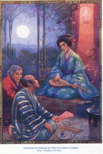 Prinsessa Höyhenpeitteisen bambun loisto (elokuvasta Daughter of the Moon) (litografia) tekijältä Harry George Theaker