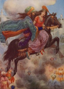 Prinsessa palaa Persiaan (värilitografia) tekijältä Harry George Theaker