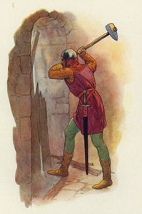 Vasara heilahti jälleen, ja toisella iskuilla se puhkaisi heille tien ulos (värilitografia). tekijältä Harry George Theaker