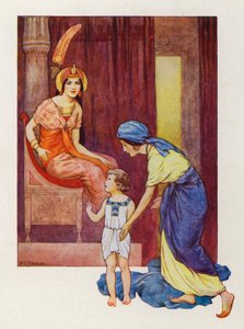 Mooseksen äiti vei hänet prinsessan luo (värilitografia). tekijältä Harry George Theaker
