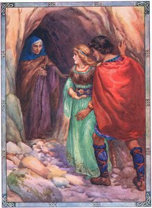 He tulivat luolaan meren rannalla (Diarmud ja Grania) (värilitografia).