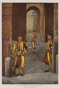 Paavin sveitsiläinen vartija Vatikaanissa (chromolitho) tekijältä Harry Hamilton Johnston
