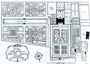 Plan of the Gardens at Belton House, Lincolnshire, entisessä muodossaan, n. 1900 tekijältä Harry Inigo Triggs
