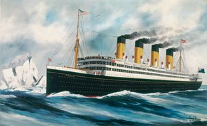 Matkustaja-alus Titanic (1912) matkalla Pohjois-Atlantilla jäävuorten ohi. tekijältä Harry J. Jansen