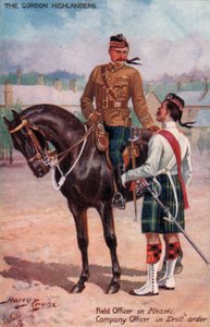 Gordon Highlanders, kenttäupseeri Kharkissa, yrityksen upseeri porausjärjestyksessä (värilitho)