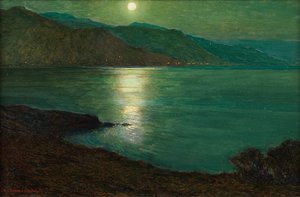Moonlight - The Lights of Ventimiglia (öljy kankaalle laitettu aluksella)