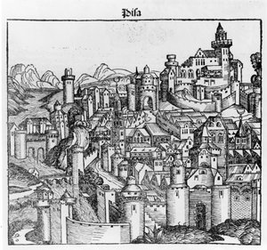 Pisa Hartmann Schedelin "Liber Chronicarum" jälkeen. Nürnberg 1493 tekijältä Hartmann Schedel
