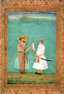 Keisari Shah Jahan ja iäkäs hoviherra haukka kanssa, n.1650 tekijältä Hashim Hashim