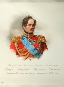 Prinssi Aleksei Fjodorovitš Orlovin muotokuva 1787-1862 Imperiumin hevosvartijoiden albumista, 1846-1849