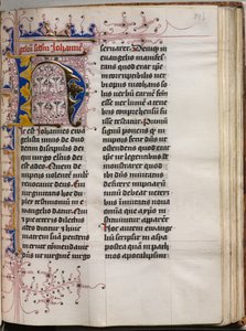 Evankeliumikirja evankelistamuotokuvilla: koristeltu alkukirjain, n. 1480.