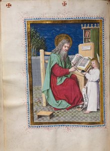 Evankeliumikirja evankelistamuotokuvilla: Pyhä Matteus, n. 1480.