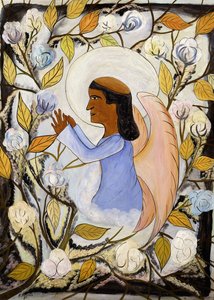 Enkeli Pyhä Franciscus rukouksessa; Ange St. Francis en Priere, n. 1947-48 (öljy masoniittiin) tekijältä Hector Hyppolite