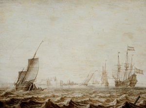 Wijdschip laskee purjeen aaltoilevalla merellä, 1600-luvun puoliväli (öljy paneelille). tekijältä Heerman Witmont