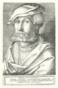 Heinrich Aldegreverin omakuva, saksalainen taidemaalari ja kaivertaja (kaiverrus) tekijältä Heinrich (after) Aldegrever