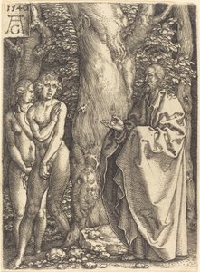 Aadam ja Eeva piiloutuvat, 1540. tekijältä Heinrich Aldegrever