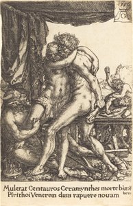 Hercules estää kentaureja Hippodamian raiskauksesta, 1550. tekijältä Heinrich Aldegrever