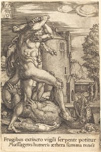 Hercules Slaying the Dragon, 1550. tekijältä Heinrich Aldegrever
