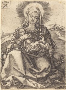 Madonna maisemassa istuen tyynyllä, 1527. tekijältä Heinrich Aldegrever