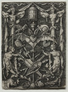 Ornamenttisuunnittelu ja lepakko keskellä, 1550. tekijältä Heinrich Aldegrever