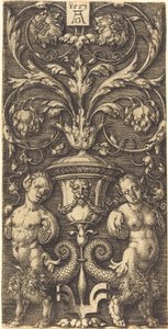 Ornamentti, jossa on maljakko ja kaksi naishahmoa, 1553. tekijältä Heinrich Aldegrever