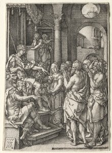 Susannan tarina: Susannaa syytetään aviorikoksesta, 1555. tekijältä Heinrich Aldegrever