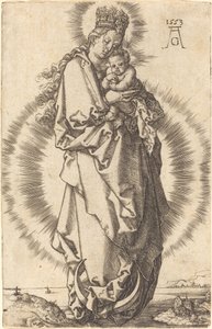 Neitsyt lapsen kanssa puolikuussa, 1553. tekijältä Heinrich Aldegrever