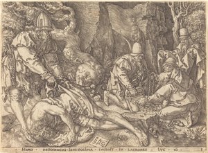 Matkustaja varkaiden joukossa, 1554. tekijältä Heinrich Aldegrever