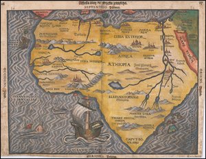 Heinrich Büntingin tšekinkielinen Afrikan kartta vuodelta 1592.