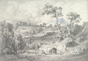 Eteläinen maisema, jossa mies ja käärme, 1847. tekijältä Heinrich Dreber