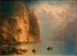 Vuoristojärvi, jossa on jyrkkä kallio tekijältä Heinrich Heinlein
