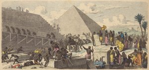 Pyramidien rakentaminen muinaisessa Egyptissä (värillinen kaiverrus) tekijältä Heinrich Leutemann