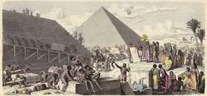 Pyramidien rakentaminen muinaisessa Egyptissä (värillinen kaiverrus) tekijältä Heinrich Leutemann
