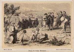 Roomalaisen muusikkoryhmän lähtö (kaiverrus) (kaiverrus) tekijältä Heinrich Leutemann