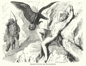 Herakles vapauttaa Prometheuksen (kaiverrus) tekijältä Heinrich Leutemann