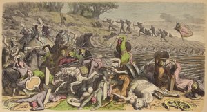 Makedonian falangi taistelussa persialaisia vastaan (värillinen kaiverrus) tekijältä Heinrich Leutemann