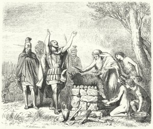 Pausanias uhraamassa jumalille ennen Plataean taistelua, 479 eKr. (kaiverrus) tekijältä Heinrich Leutemann