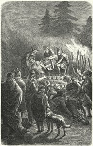 Suebin hautajaiset muinaisessa Saksassa (kaiverrus) tekijältä Heinrich Leutemann