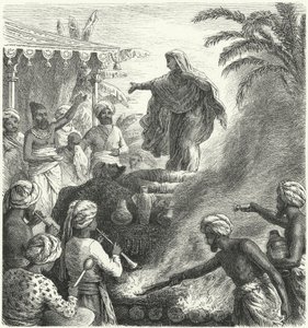 Suttee, hindujen hautajaiset (kaiverrus) tekijältä Heinrich Leutemann