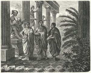 Rooman keisari Augustus, Gaius Maecenas ja Vergilius (kaiverrus) tekijältä Heinrich Leutemann