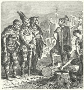 Roomalainen kenraali Stilicho neuvottelee goottien kanssa, c400 (kaiverrus) tekijältä Heinrich Leutemann