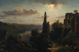 Näkymä Nemi-järvelle Alban Hillsillä lähellä Roomaa tekijältä Heinrich Louis Theodor Gurlitt