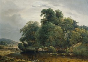 Maisema karjan ja paimentaren kanssa tekijältä Heinrich Peyer