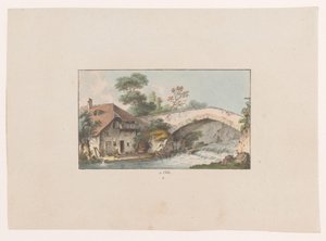 Näkymä talosta lähellä Orben siltaa à Orbe (otsikko esineessä) Sveitsin näkymät (sarjan nimi) Collection de quelques vues dessinées en Suisse d