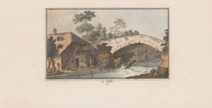 Lady SeateHouse joen ylittävän sillan vieressä Orbessa à Orbe (otsikko esineessä) Maisemat Sveitsissä (sarjan nimi) Sammlung einiger Aussichten in der Schweiz (sarjan nimi)d Boston Rockerissa, .