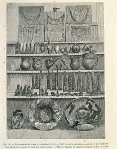 O chamado Tesouro de Príamo descoberto pelo arqueólogo Heinrich Schliemann (1822-1890), printfinnish tekijältä Heinrich Schliemann