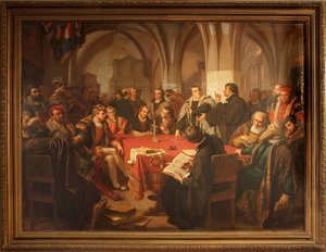 August Noackin uskonnollinen vuoropuhelu Marburgin linnassa 1869 kehyksen kanssa tekijältä Heinrich Stürzl