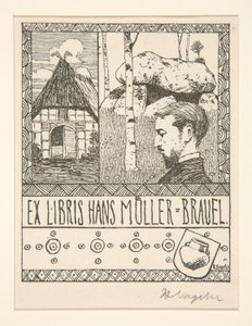 Kirjakilpi: Ex Libris Hans Mueller-Blauel tekijältä Heinrich Vogeler
