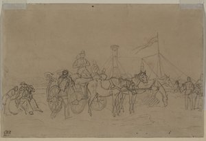 Matkustajat Reinin höyrylaivaan, toinen tai kolmas vuosineljännes 1800-luvulta. tekijältä Heinrich von Mayr