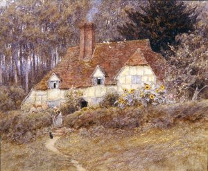 Surrey Cottage (akvarelli paperille) tekijältä Helen Allingham
